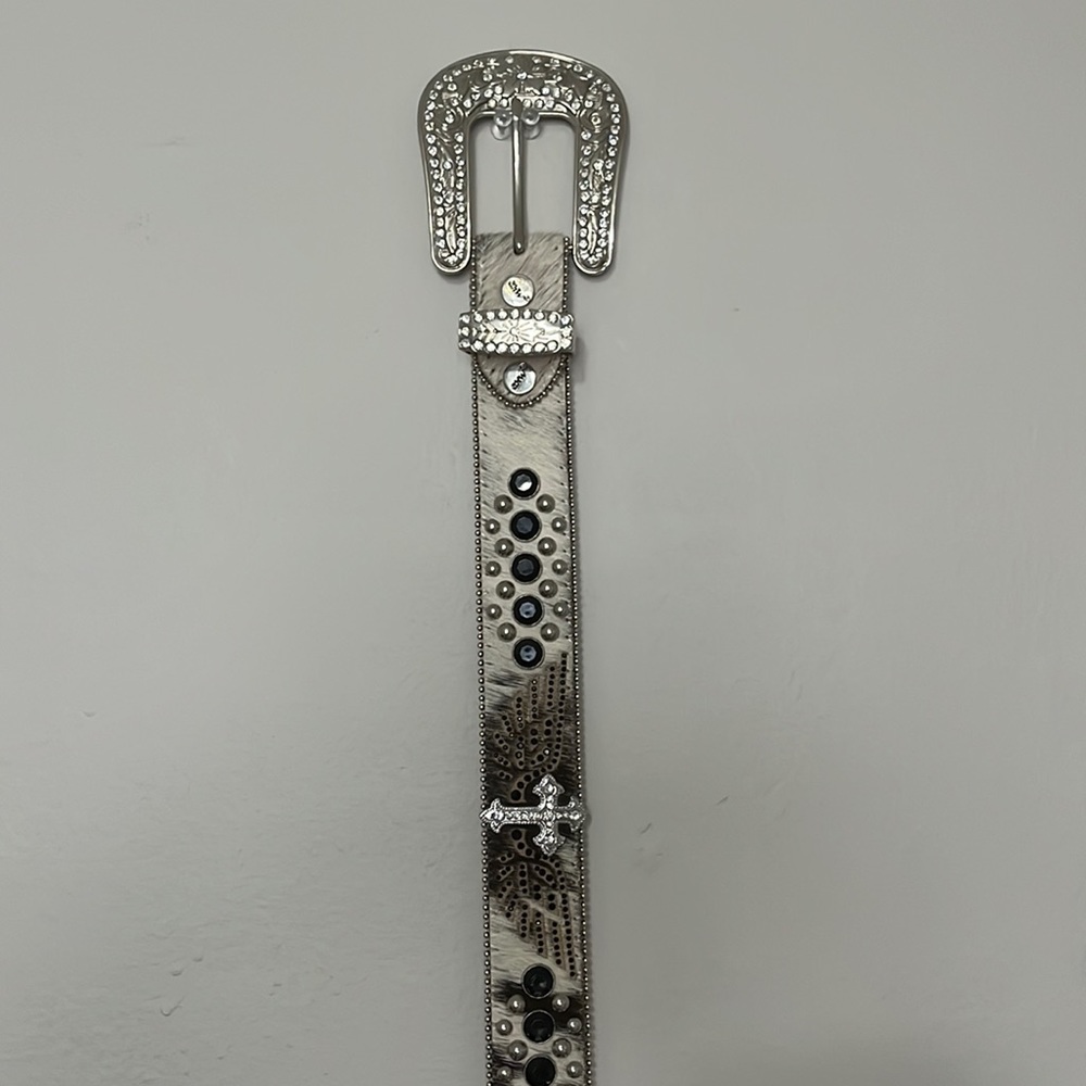 BHW white and brown animal skin leather belt